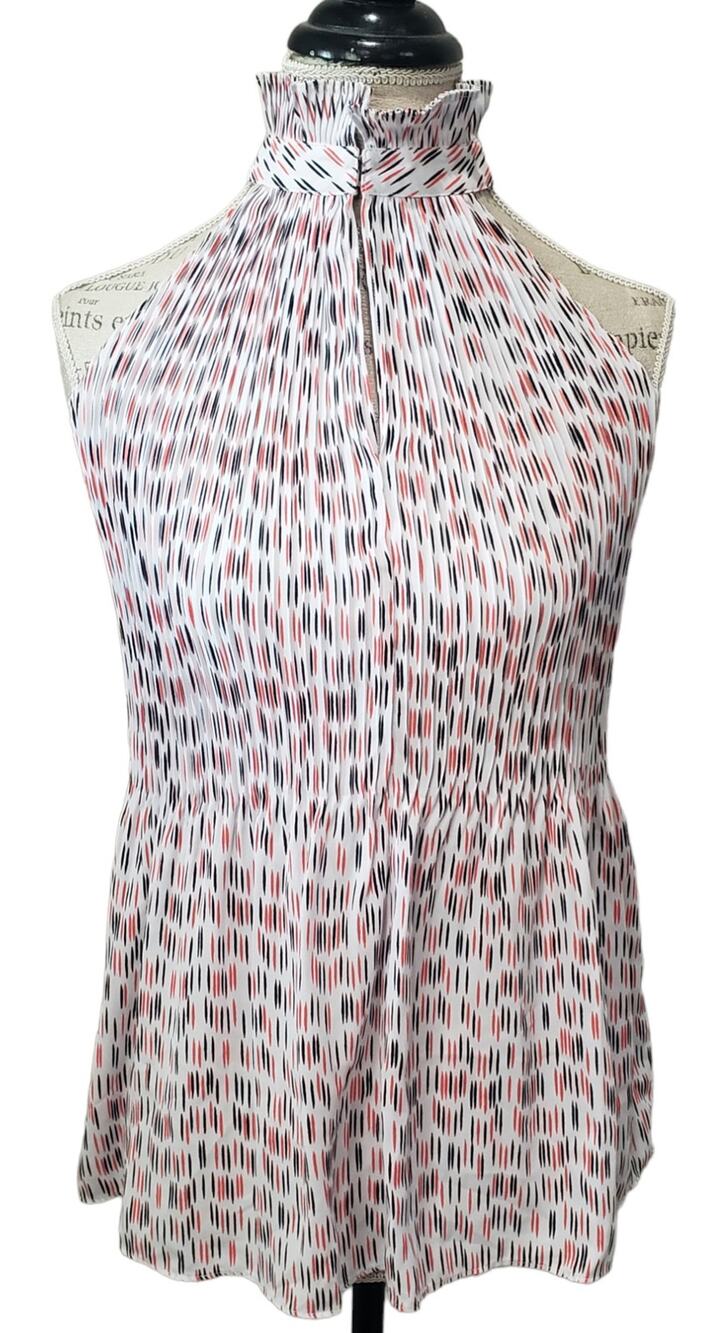 Worthington Abstract Design Cape Coral Sleeveless Turtle Neck Button Blouse